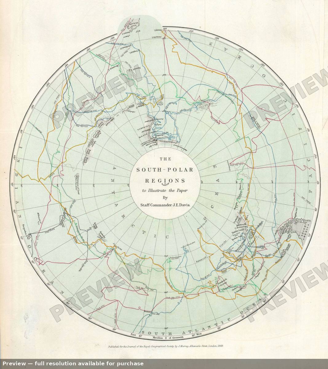 Antique map: South Polar Regions, 1869
