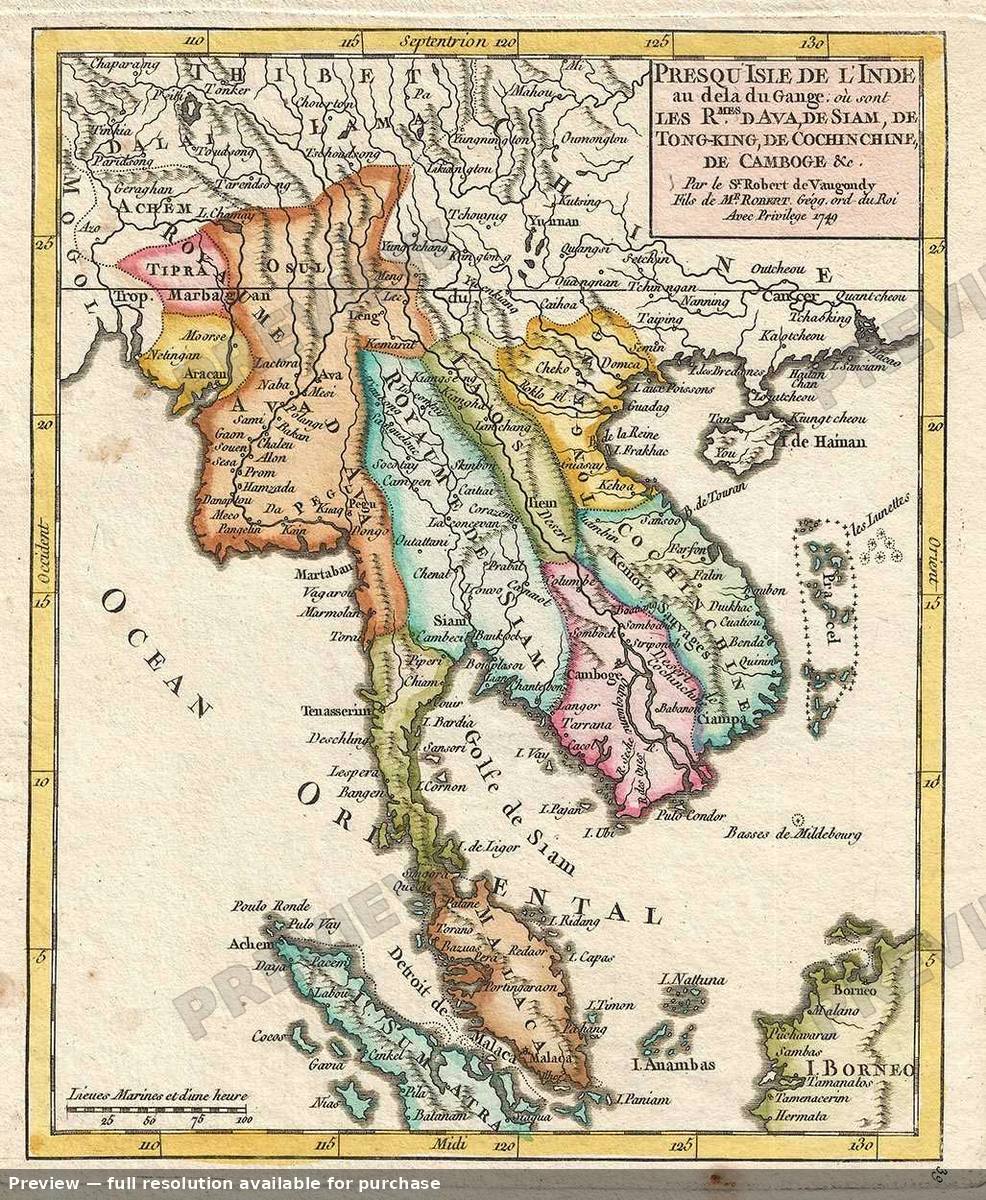 Antique map: Southeast Asia, 1749, 1749