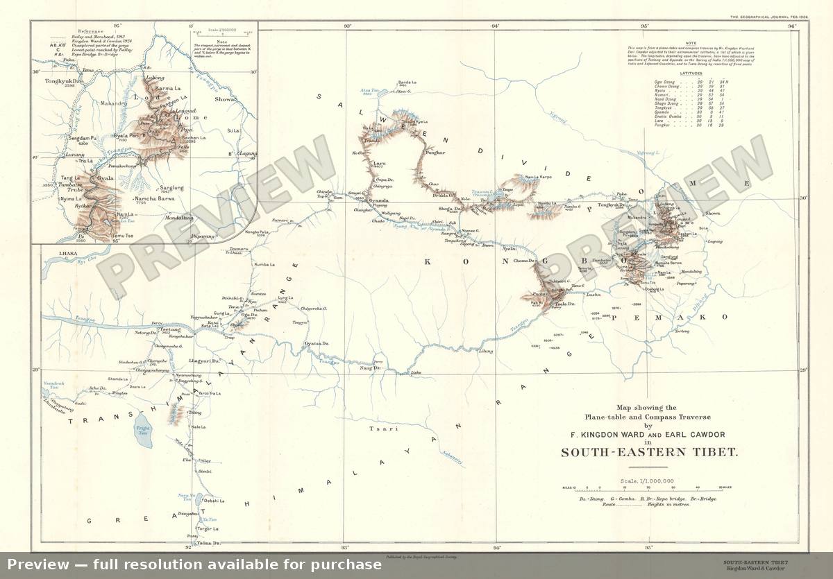 Antique map: Southeastern Tibet, 1926, 1926