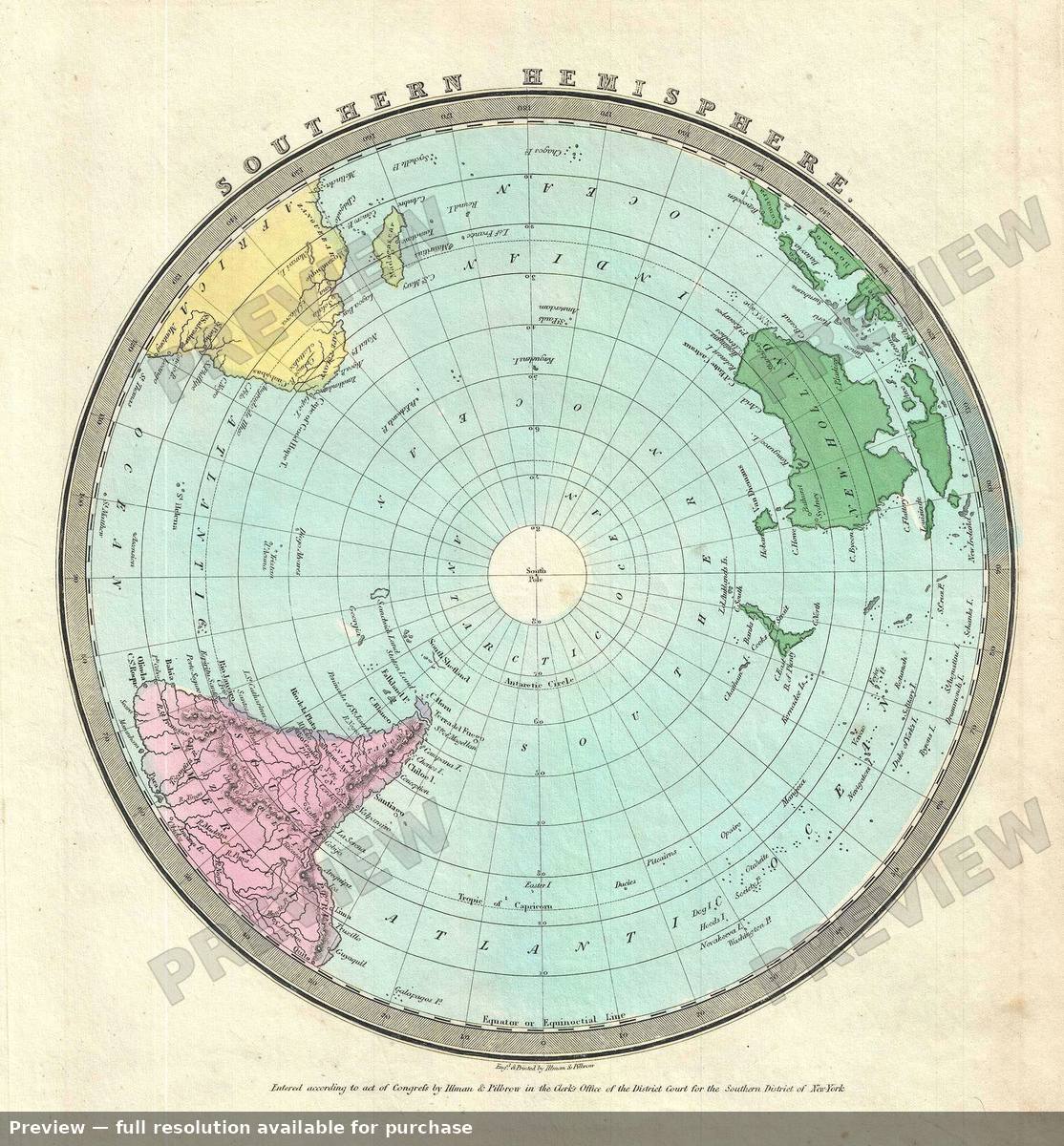 Antique map: Southern Hemisphere, 1835