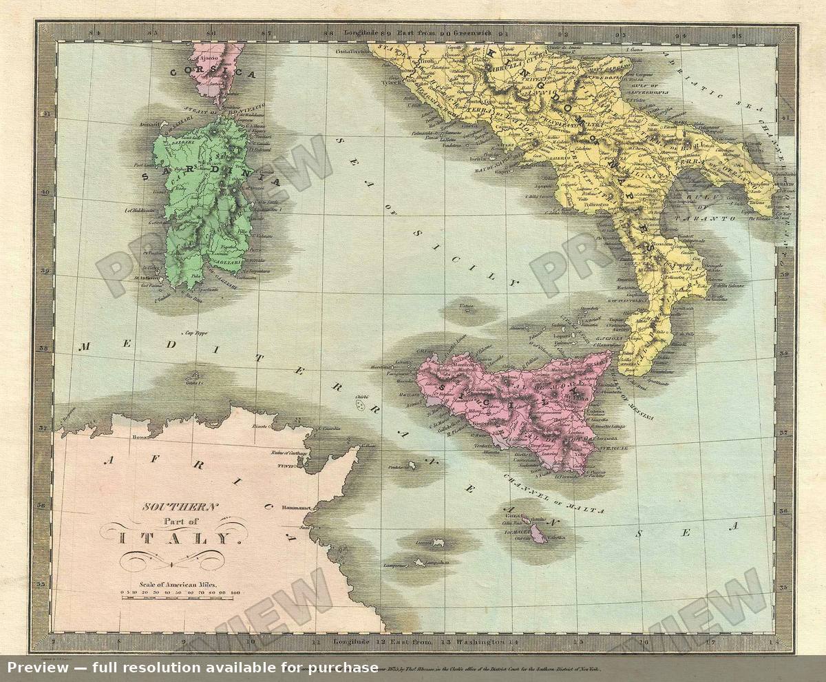 Antique map: Southern Italy, 1835