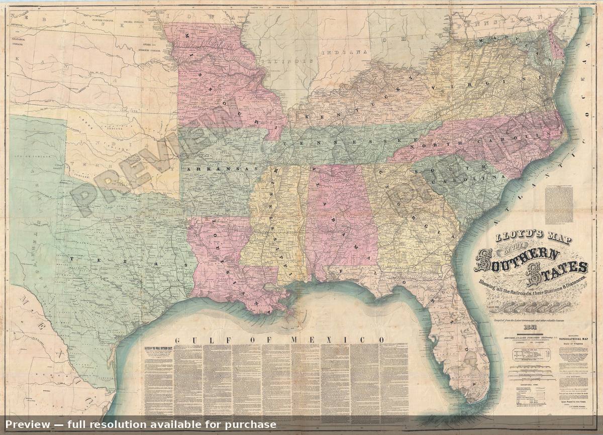 Antique map: Southern States, 1861, 1861