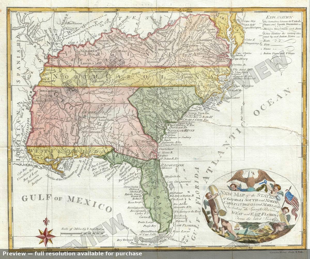 Antique map: Southern States, 1793, 1793