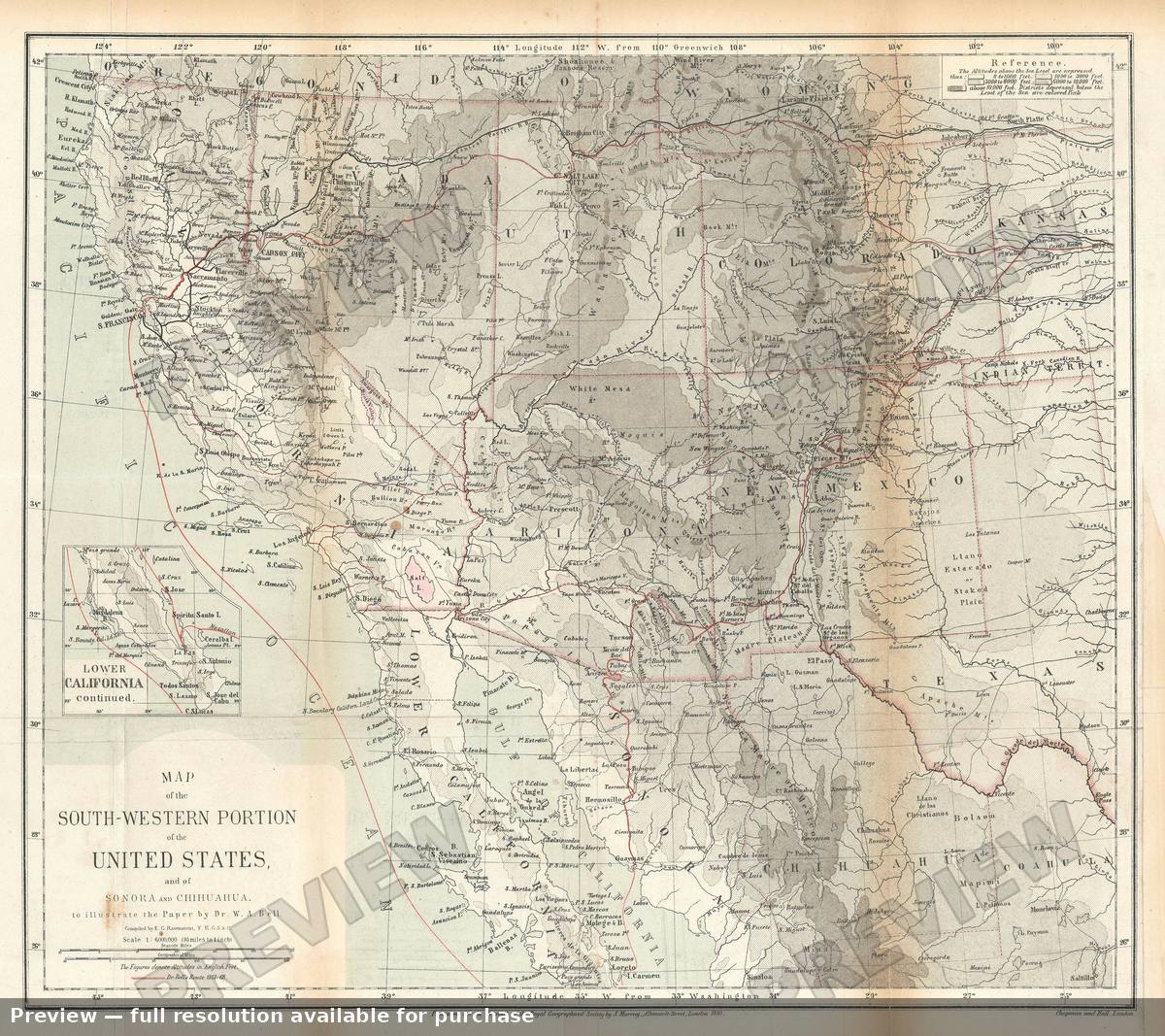 Antique map: Southwestern US, 1870, 1870