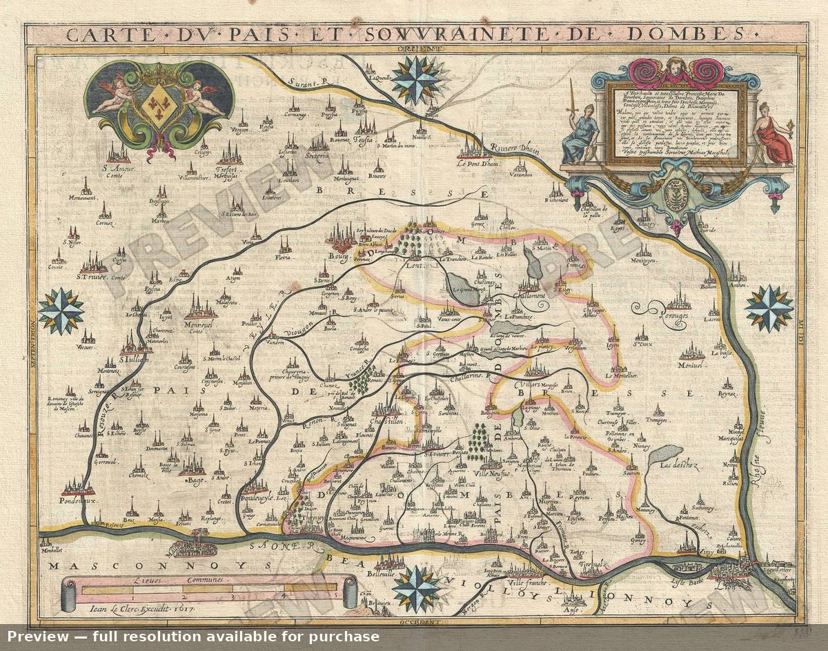 Antique map: Souvrainete Dombes, 1617, 1617