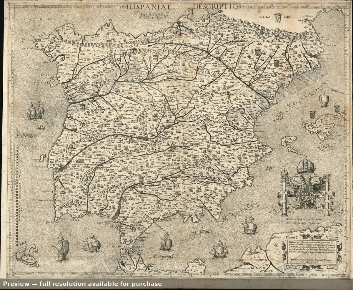 Antique map: Spain, 1560