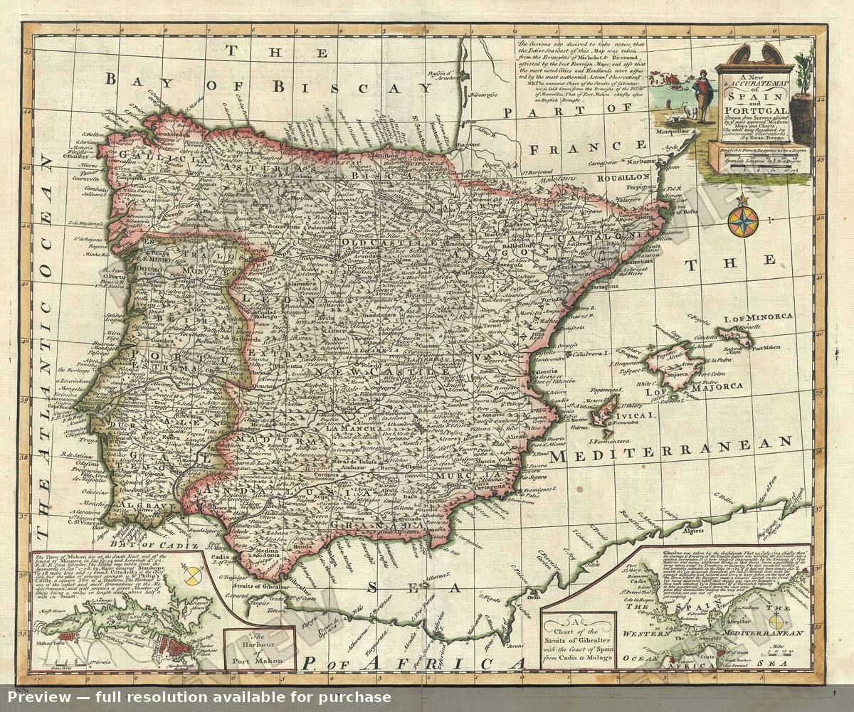 Antique map: Spain Portugal, 1747, 1747