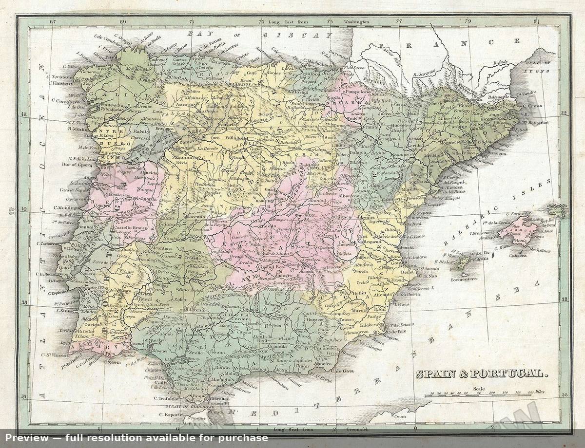Antique map: Spain Portugal, 1835, 1835