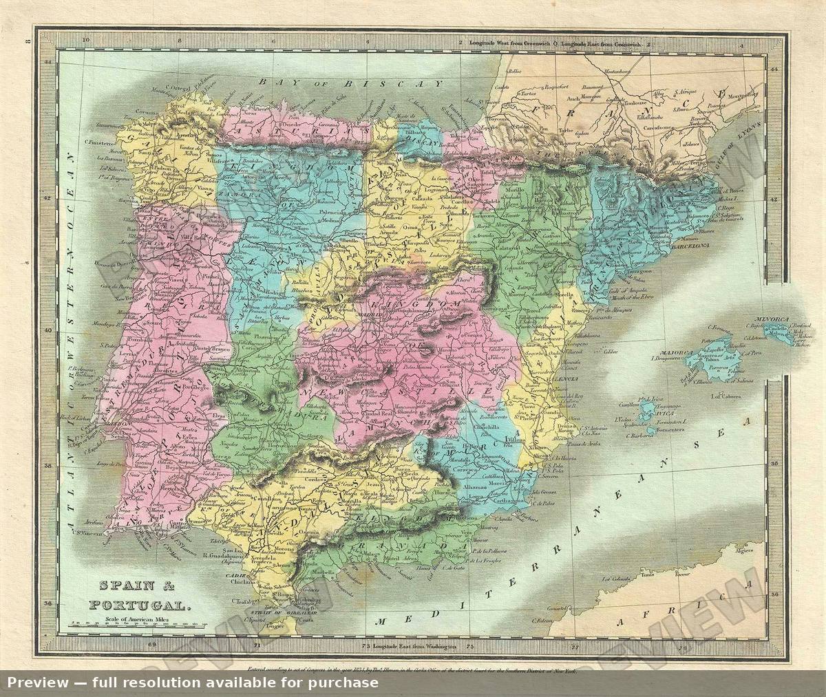 Antique map: Spain Portugal, 1835