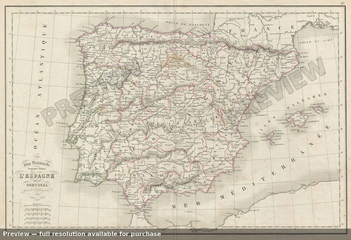 Antique map: Spain Portugal, 1850, 1850