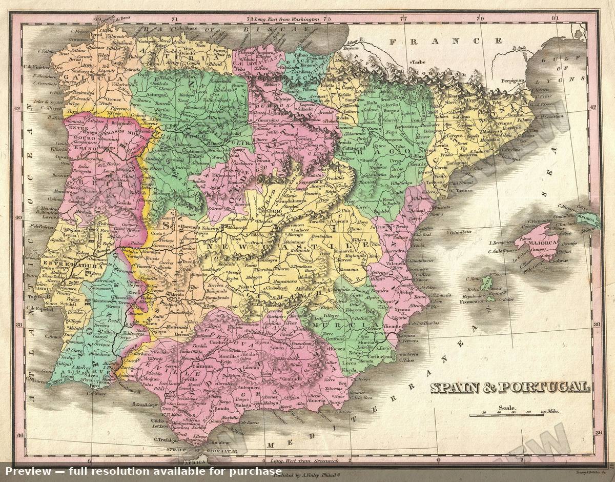 Antique map: Spain Portugal, 1827, 1827