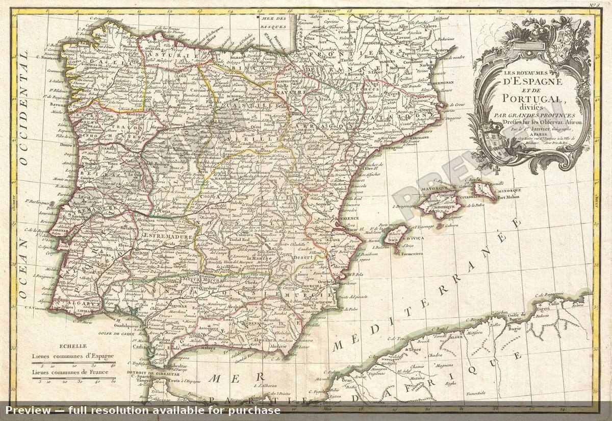 Antique map: Spain Portugal, 1775