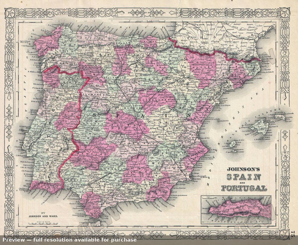 Antique map: Spain Portugal, 1864, 1864