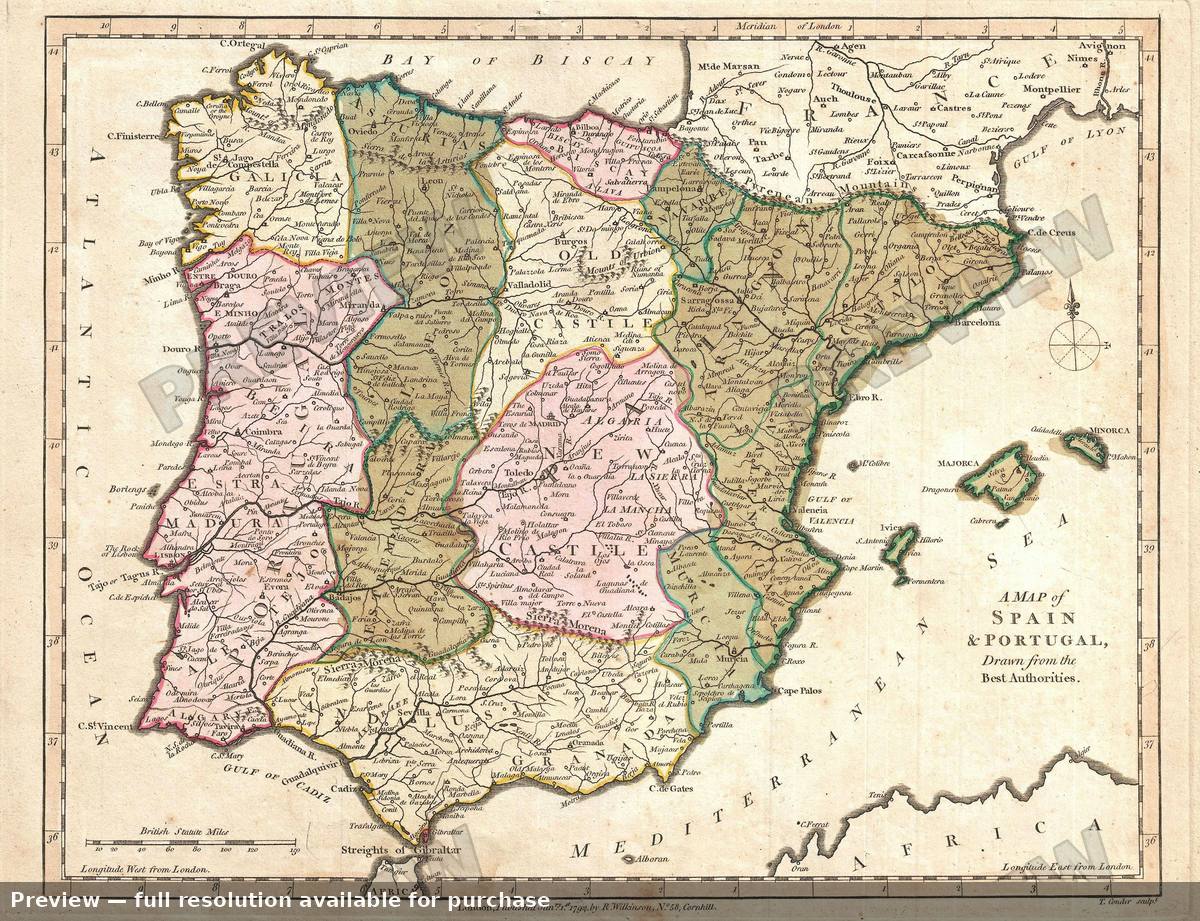 Antique map: Spain Portugal, 1794