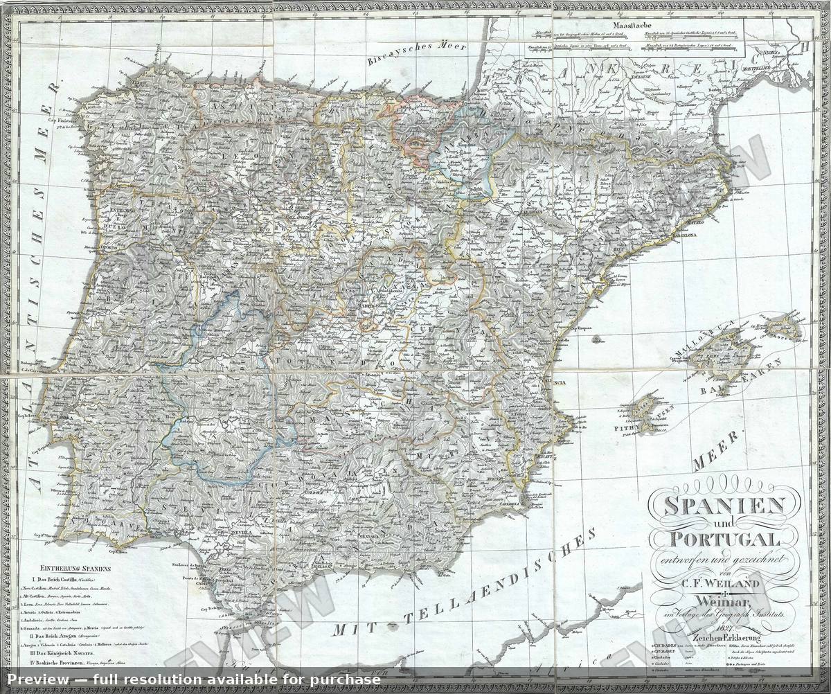 Antique map: Spanien Portugal, 1827, 1827
