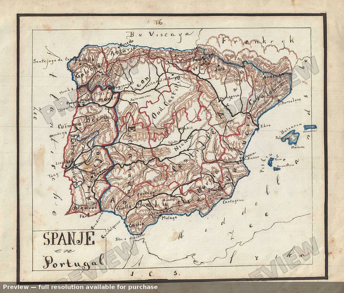 Antique map: Spanje Portugal, 1871, 1871