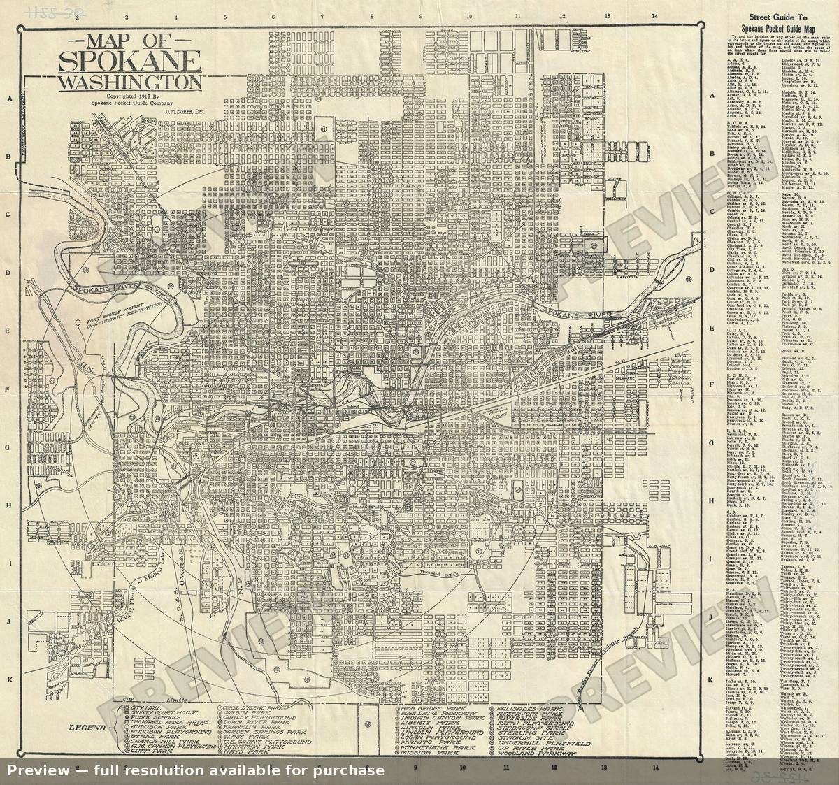 Antique map: Spokane Washington, 1915, 1915