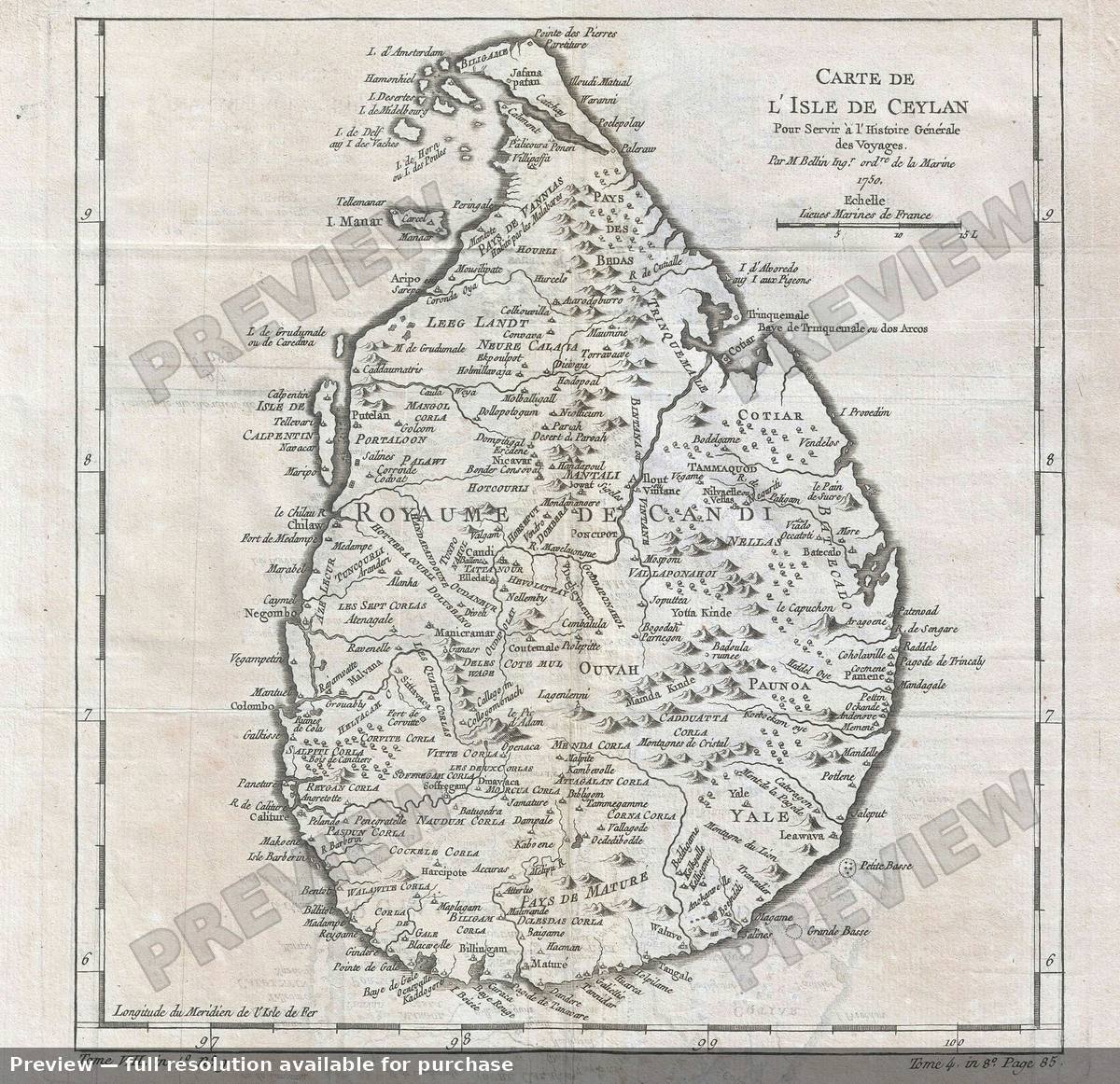 Antique map: Sri Lanka, 1750
