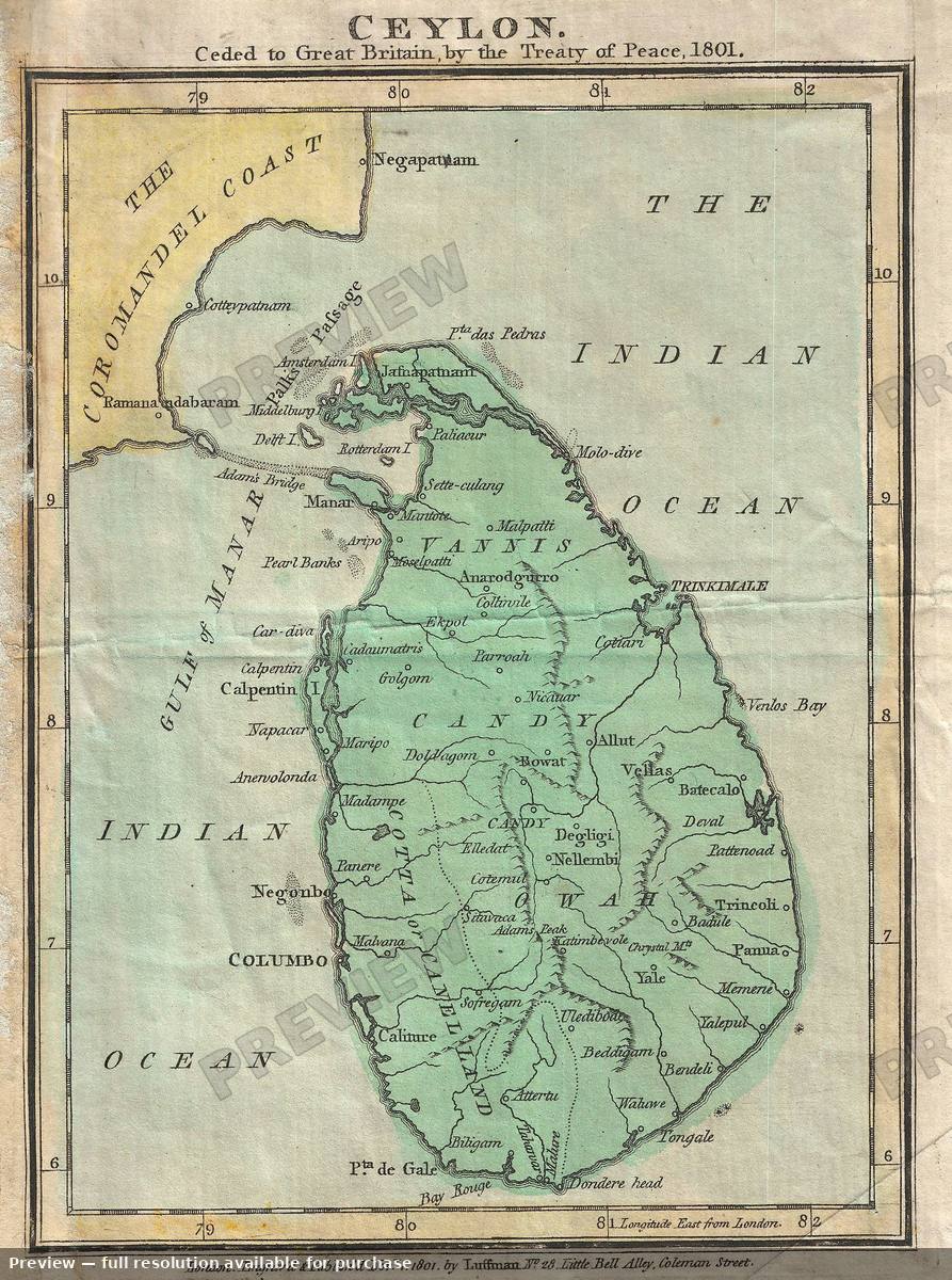 Antique map: Sri Lanka, 1801, 1801