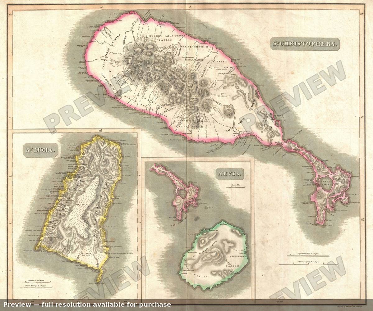 Antique map: St Christoper St Lucia, 1814