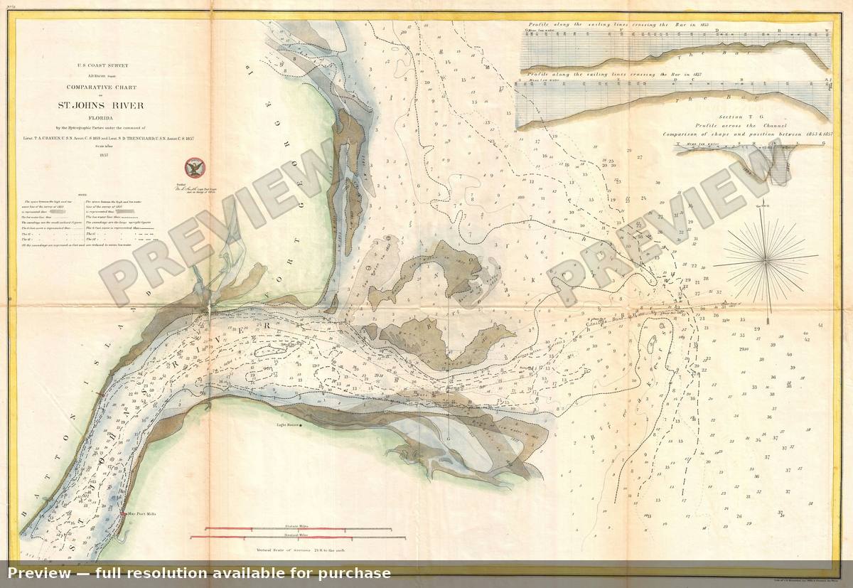 Antique map: St Johns River, 1857, 1857