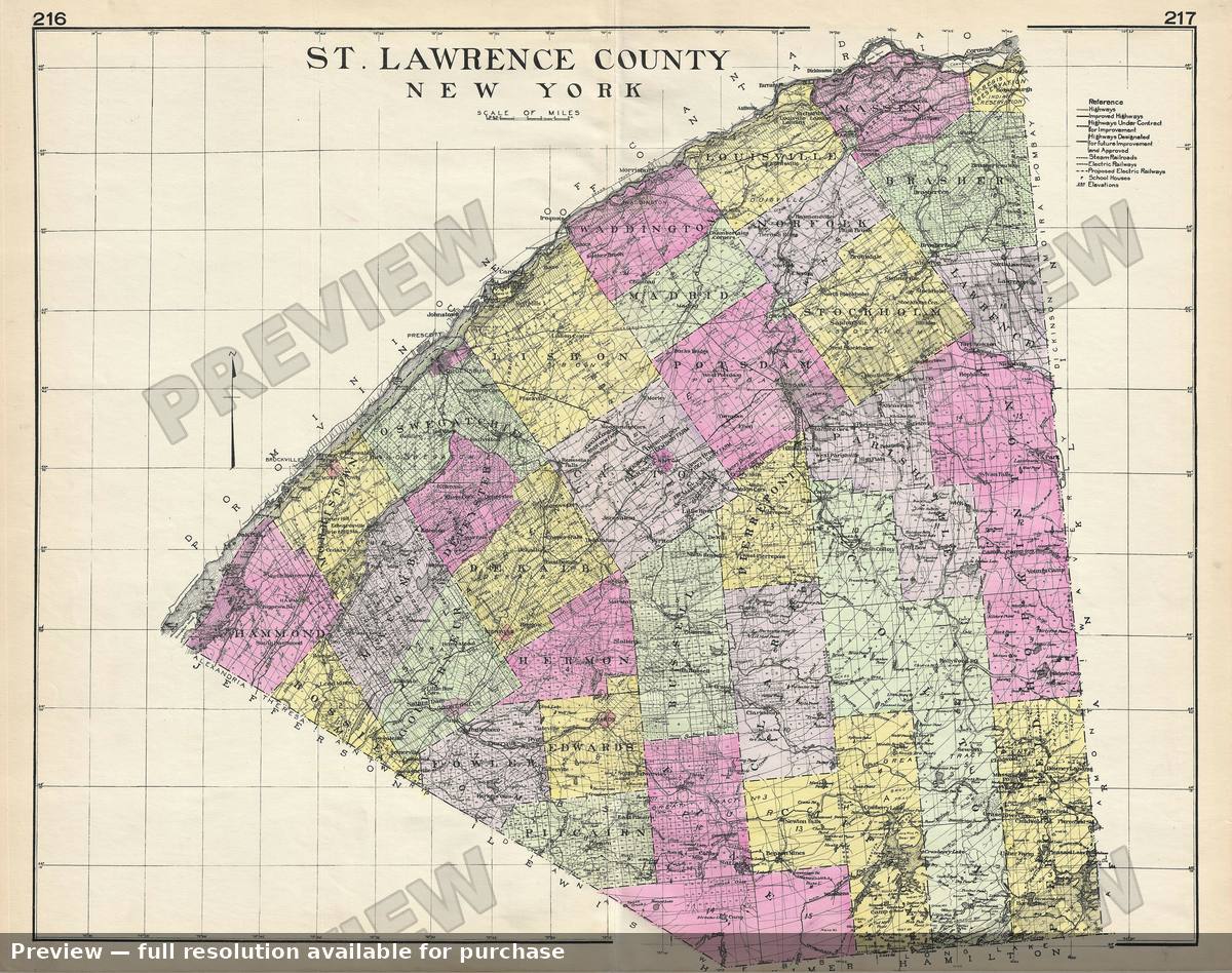 Antique map: St Lawrence County NY, 1912