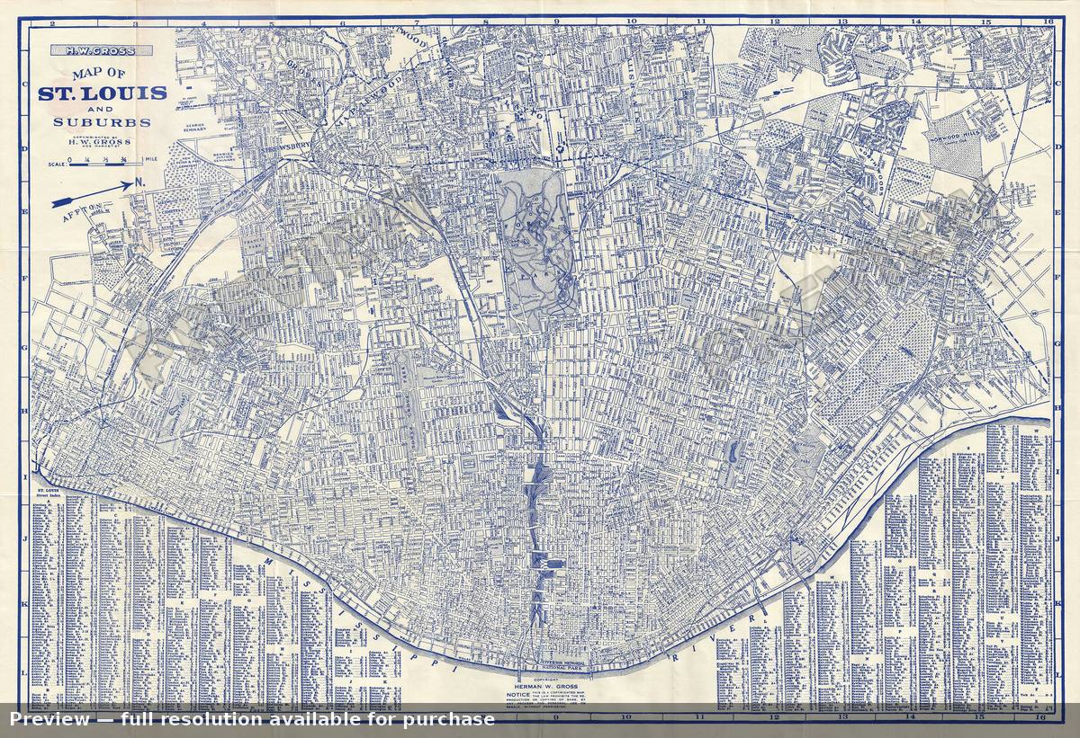 Antique map: St Louis, 1941