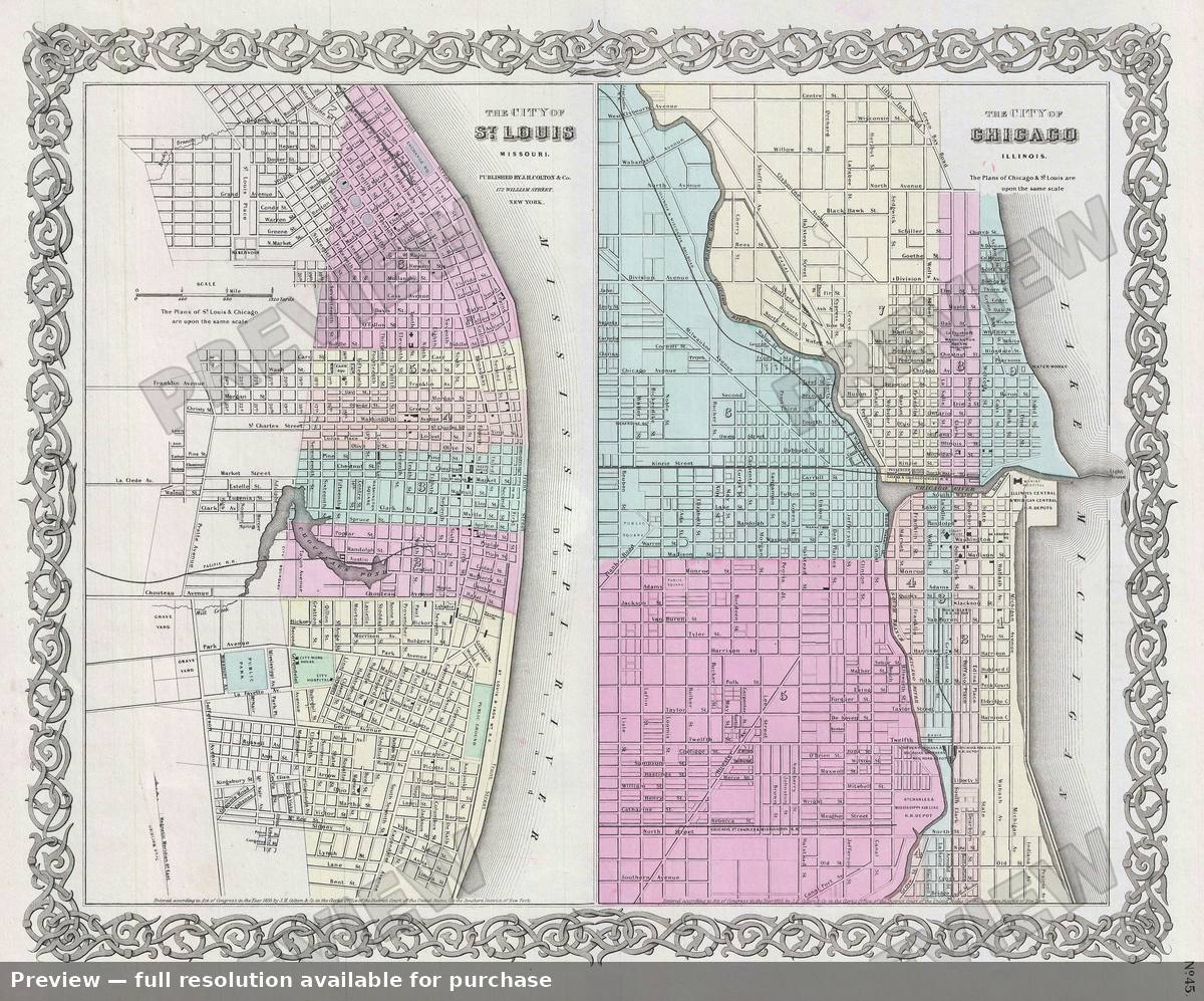 Antique map: St Louis Chicago, 1856, 1856