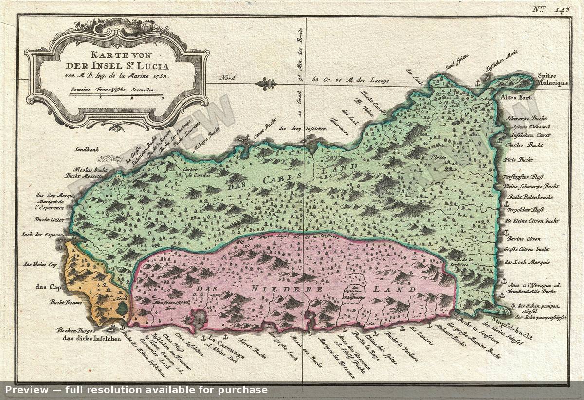 Antique map: St Lucia, 1758, 1758