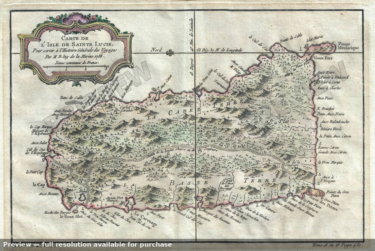 Antique map: St Lucie, 1758, 1758