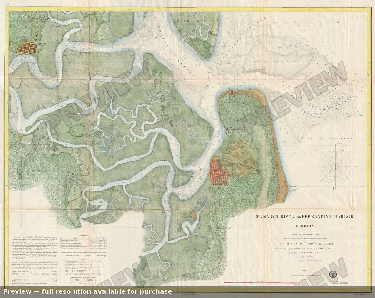 Antique map: St Marys River Fernandina, 1857, 1857