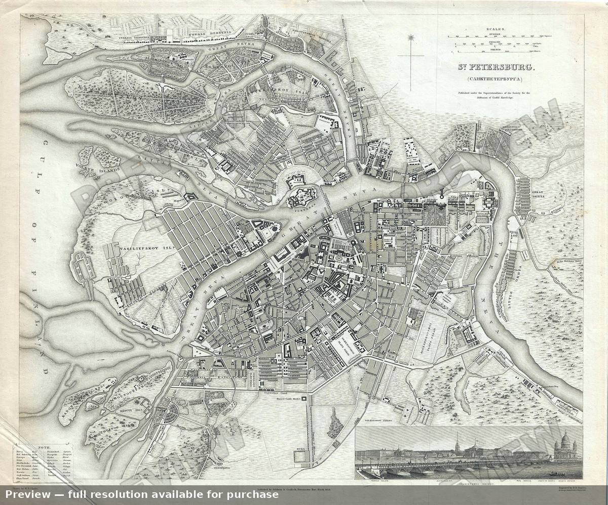 Antique map: St Petersburg, 1834