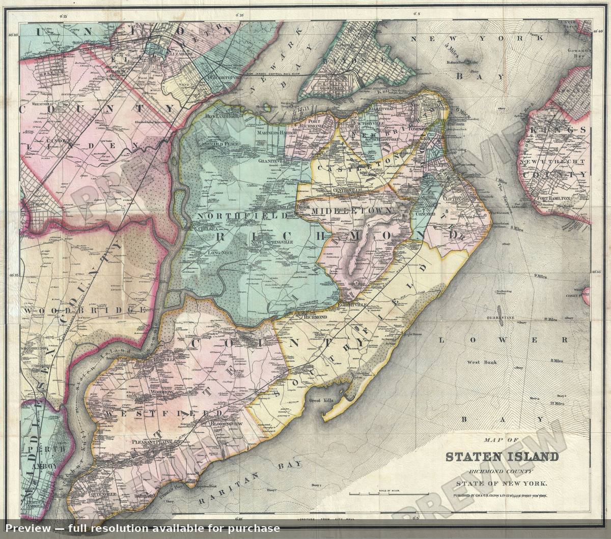 Antique map: Staten Island, 1866, 1866