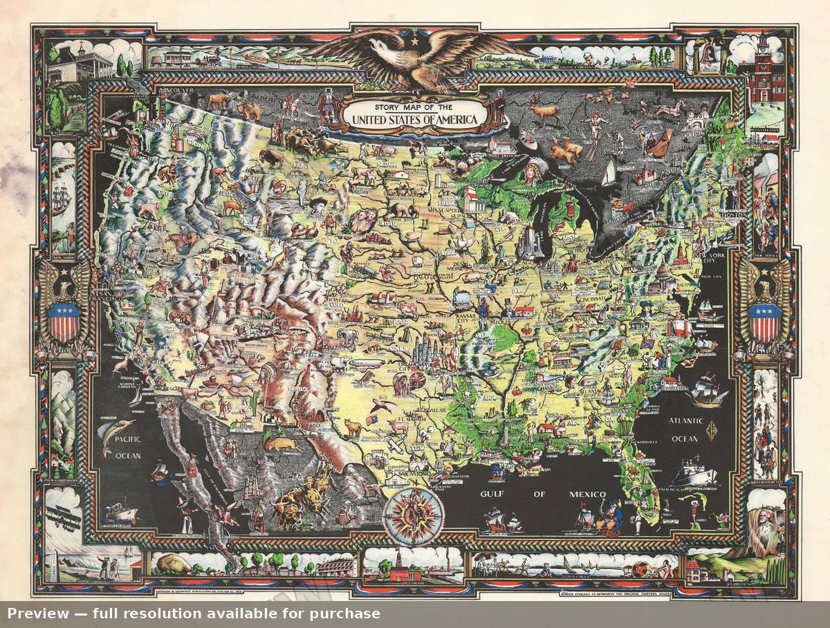 Antique map: Story Map United States, 1939