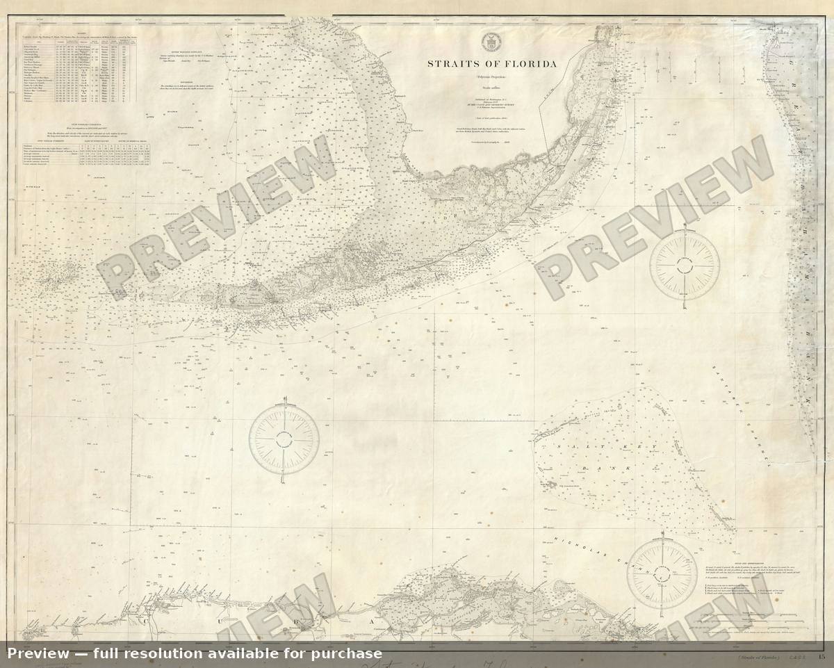 Antique map: Straitsof Florida, 1908, 1908