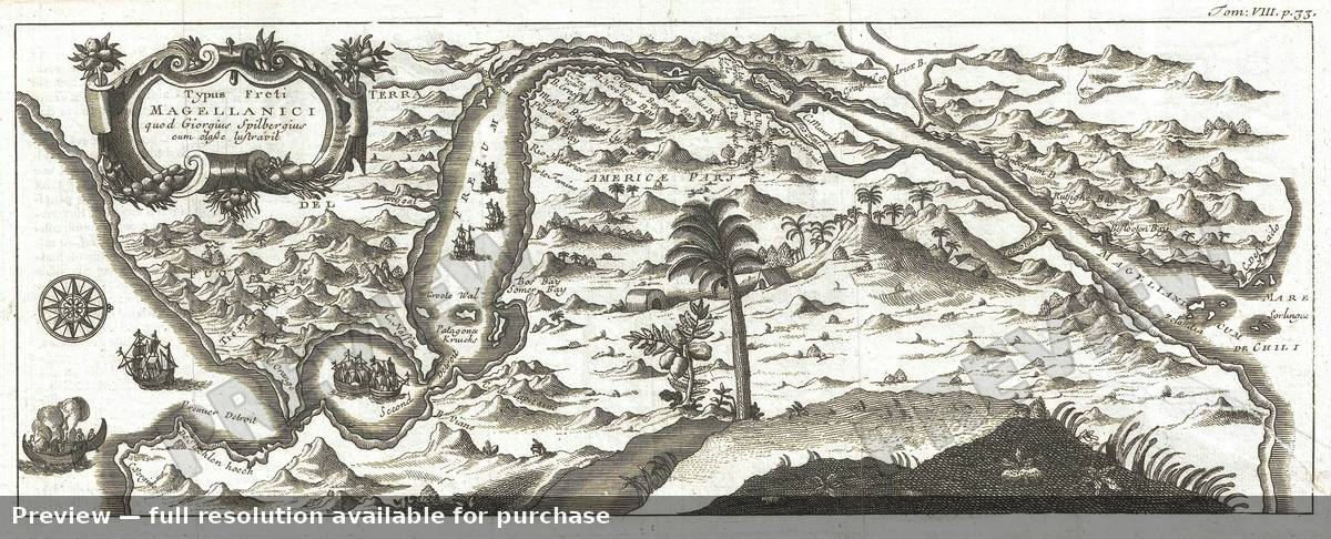 Antique map: Straitsof Magellan, 1705, 1705