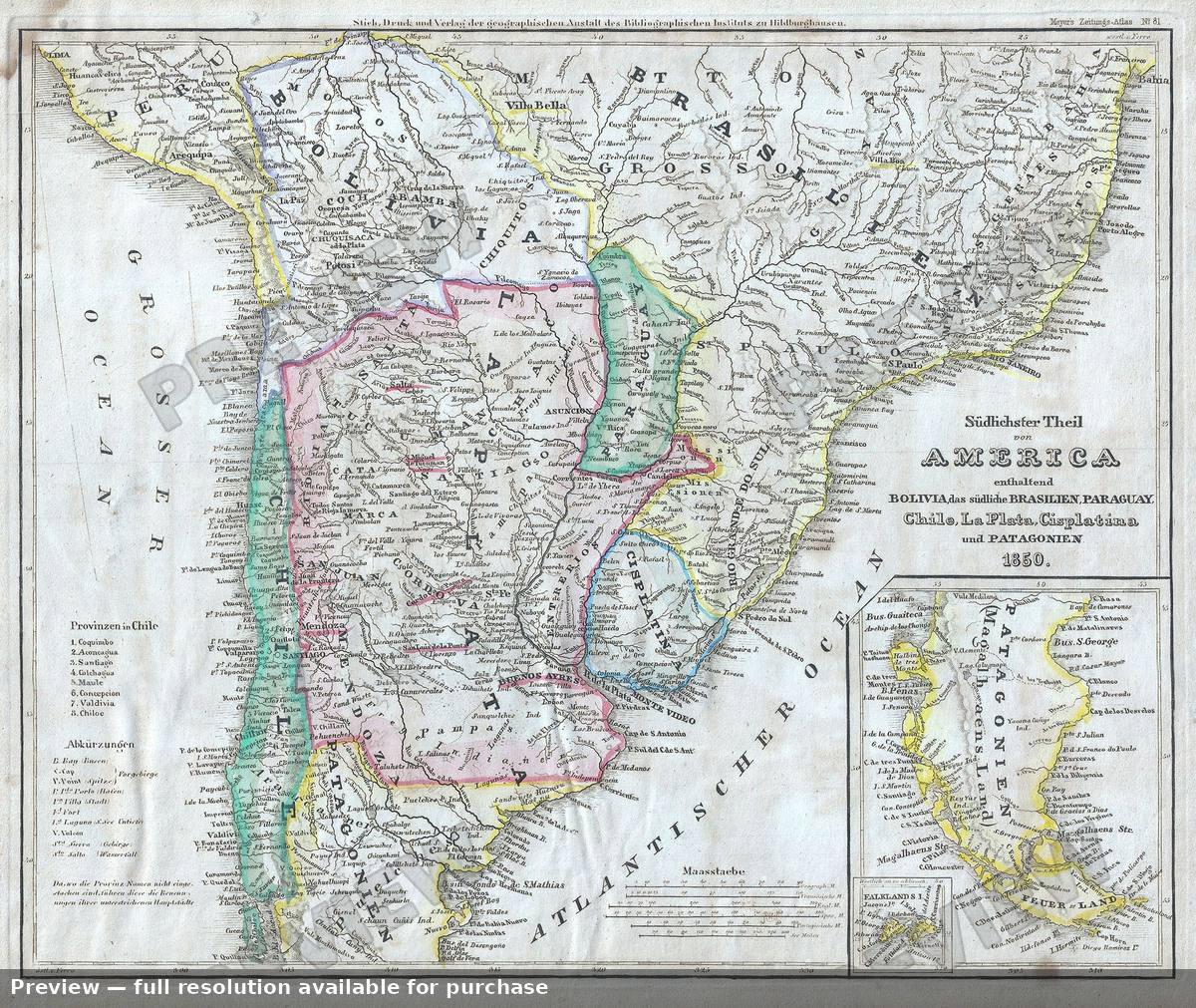 Antique map: Sudlichster America, 1850