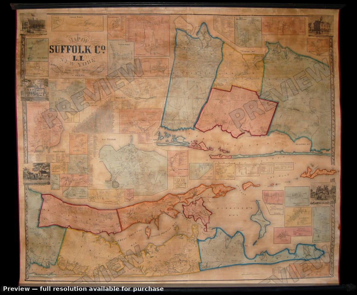 Antique map: Suffolk County Long Island, 1858, 1858