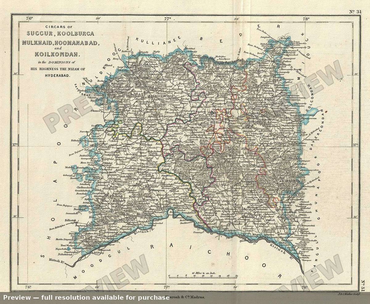 Antique map: Suggur Koolburga, 1854