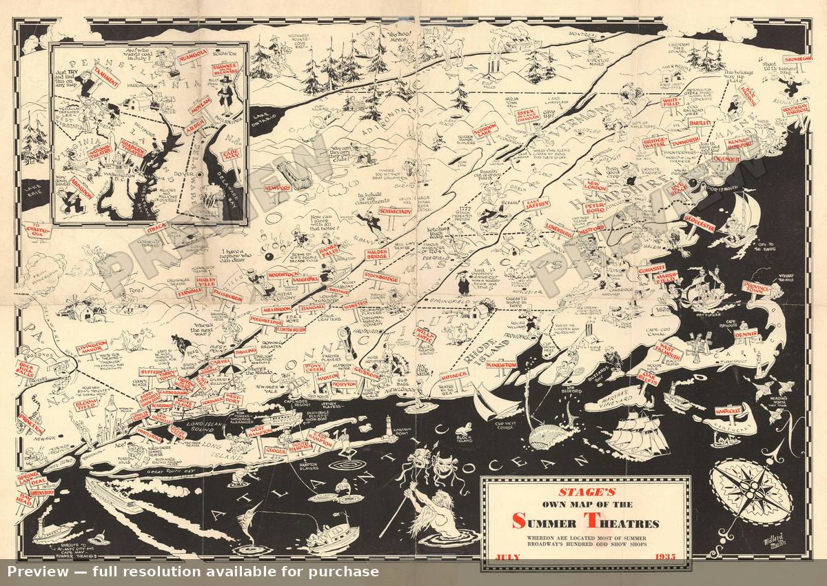 Antique map: Summer Theatres, 1935, 1935