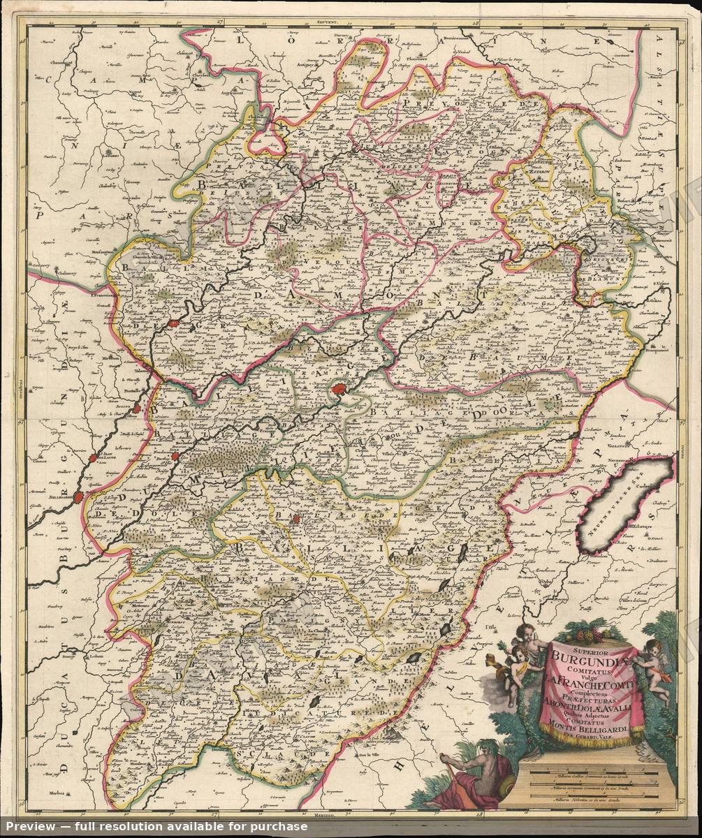 Antique map: Superior Burgundiae, 1702, 1702