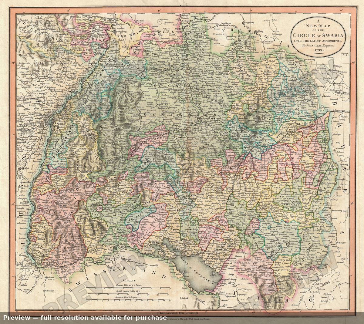 Antique map: Swabia, 1799, 1799