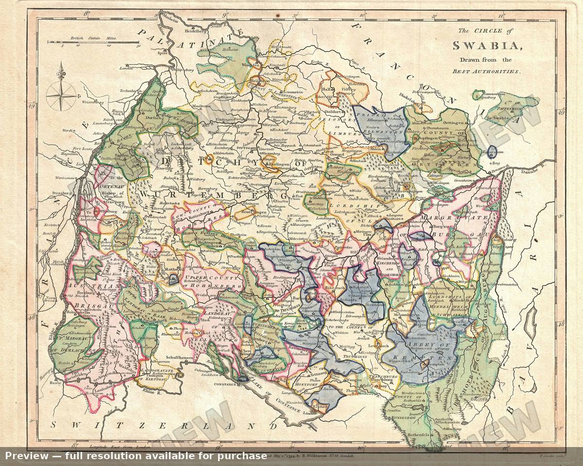 Antique map: Swabia, 1794, 1794
