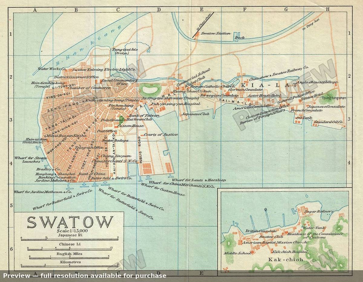 Antique map: Swatow, 1924