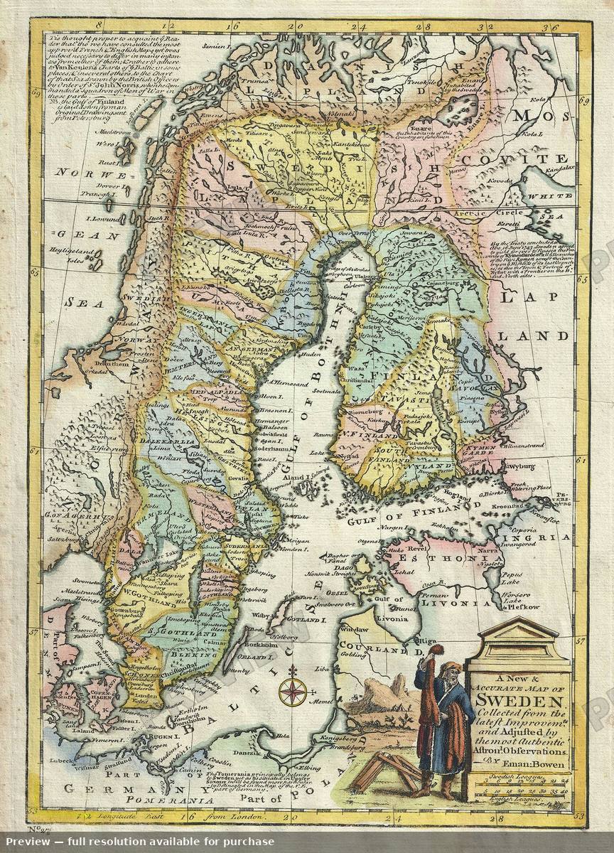 Antique map: Sweden, 1747, 1747