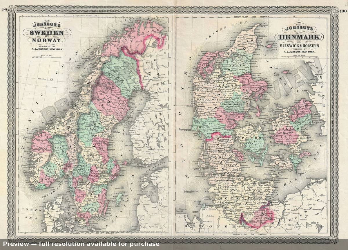 Antique map: Sweden Denmark, 1870, 1870