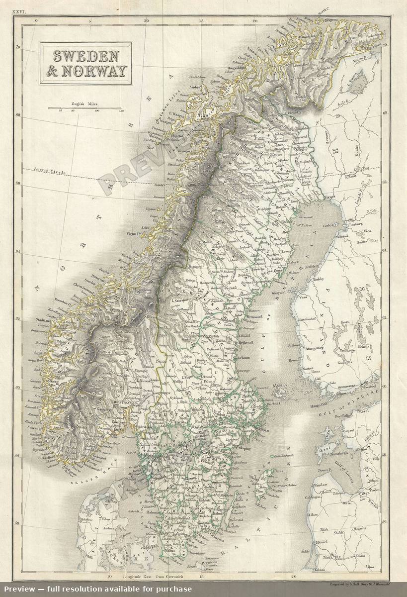 Antique map: Sweden Norway, 1844, 1844