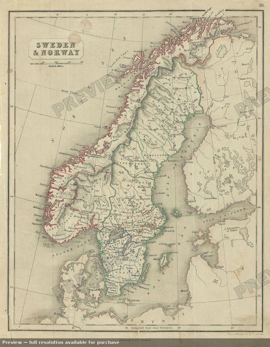 Antique map: Sweden Norway, 1845