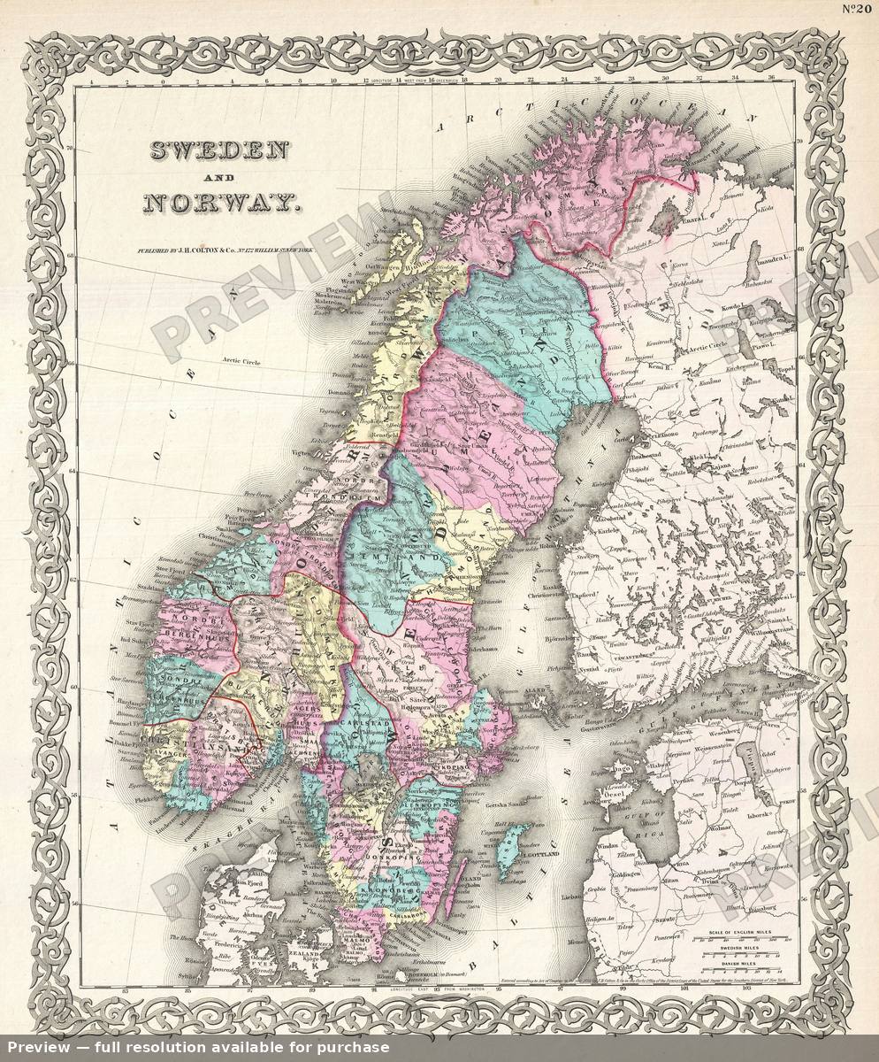 Antique map: Sweden Norway, 1855, 1855