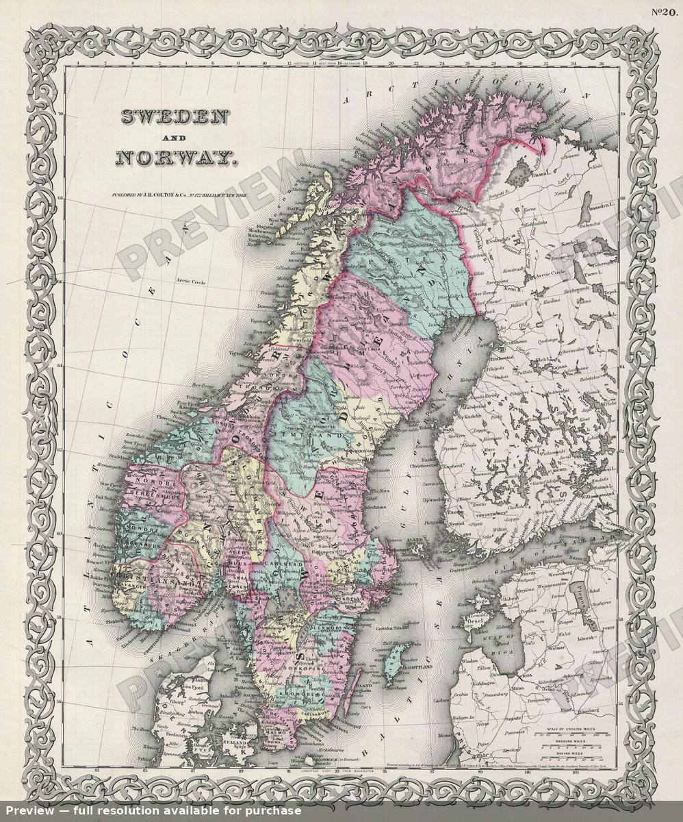 Antique map: Sweden Norway, 1856, 1856